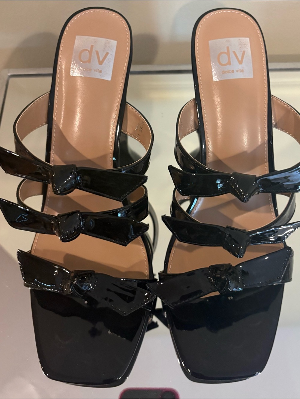 NWOT- Dolce Vita Black Patent Knot-Accent Slide Mules